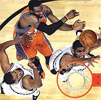 NBA players battle on court