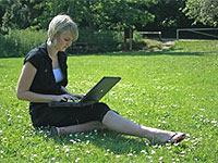 Girl using file sharing software