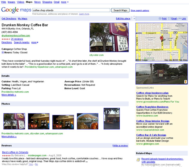Google Place Pages - Drunken Monkey Coffee Bar in Orlando