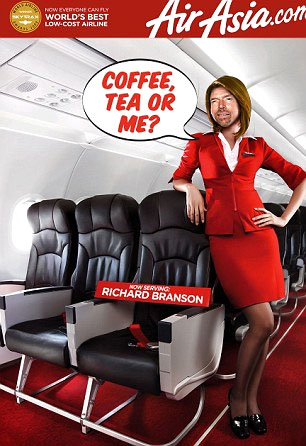 Richard Branson as a Flight Attendant on Air Asia