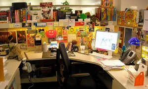 cluttered home office