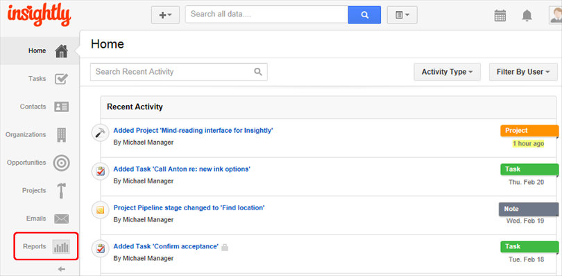 Report in Insightly