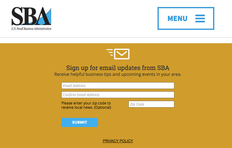 SBA newsletter screenshot