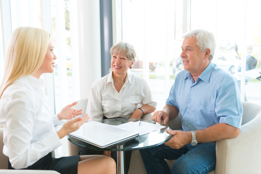 A salesperson pitching her prospects