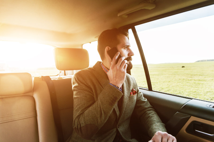 Businessman in a company car