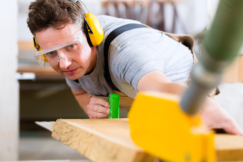Construction worker wearing safety equipment