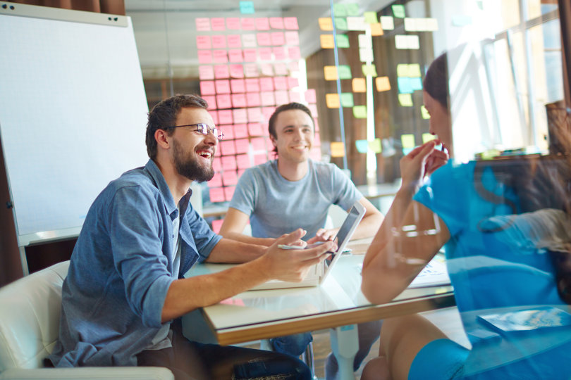 Engaged employees having a meeting