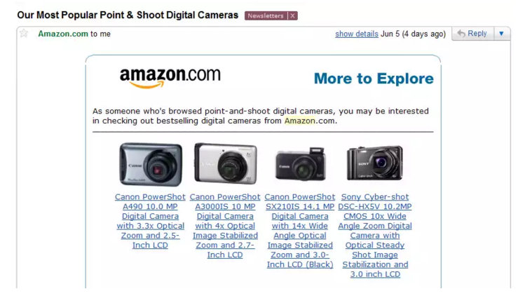 Amazon empty basket email notification