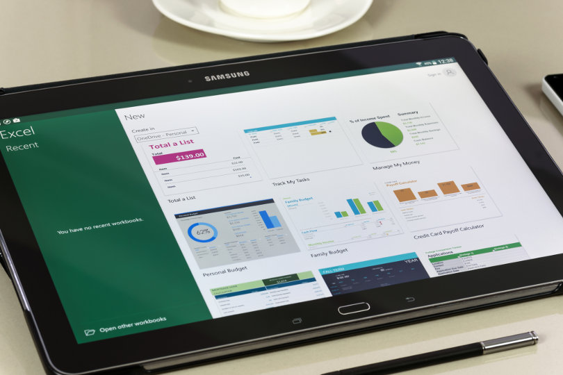 Microsoft Excel on a tablet PC