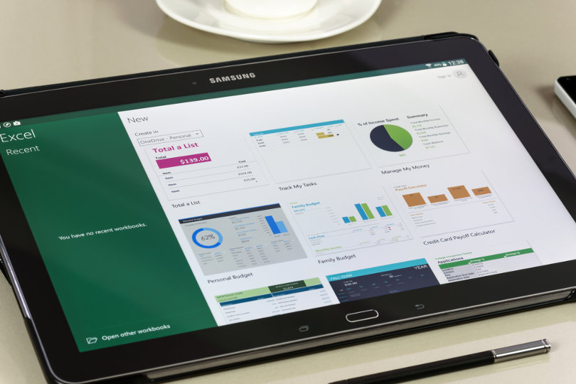 Microsoft Excel en una tableta