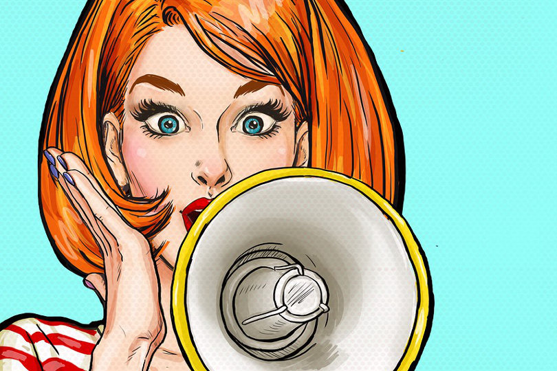 Self-promotion girl with a megaphone