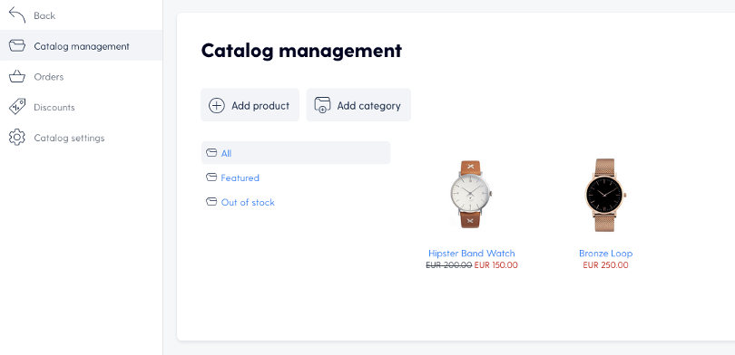 Ecommerce catalog editor screenshot