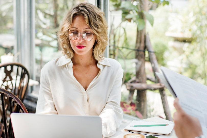 Businesswoman working on online marketing campaign