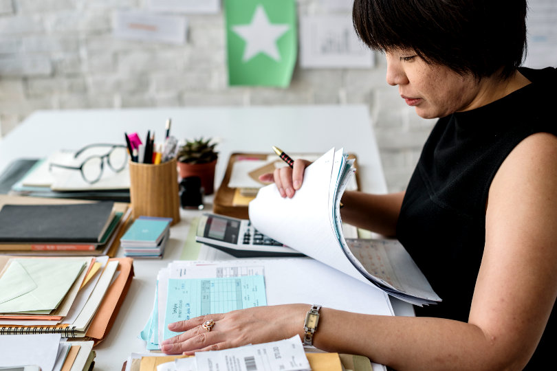 Businesswoman doing financial analysis