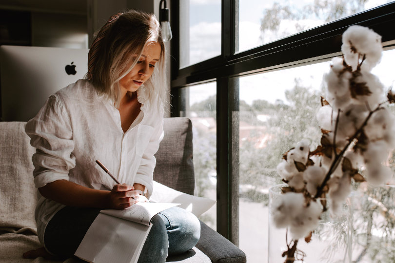 Entrepreneur planning for the day as her morning routine