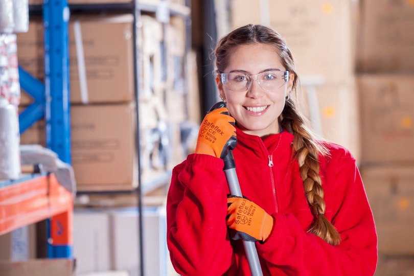 Cleaning staff with equipment