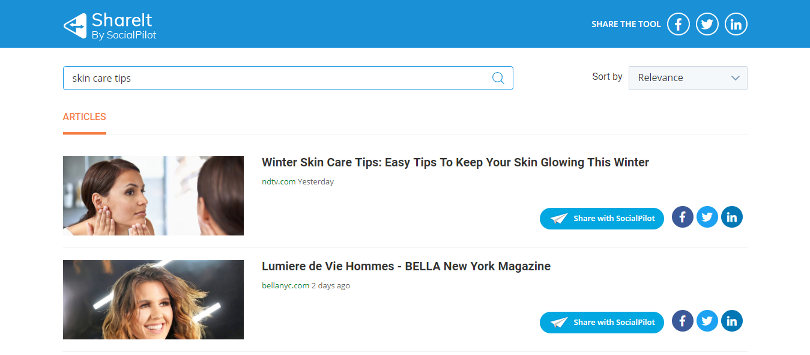 Content curation using ShareIt - screenshot