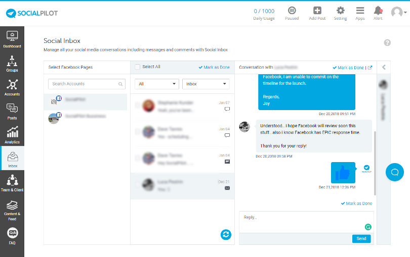 Customer service using SocialPilot tool