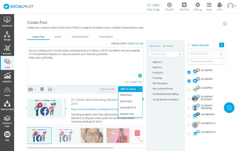 Post scheduling with SocialPilot