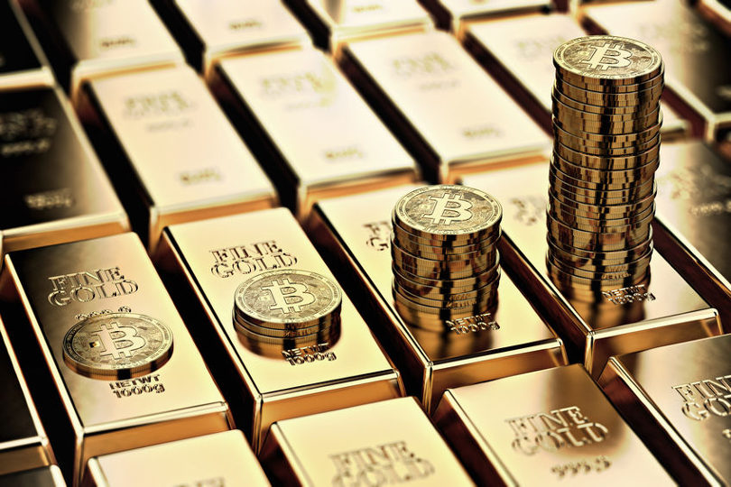 Gold bars and bitcoin
