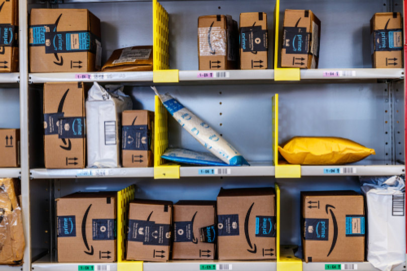 Amazon products organized in a warehouse