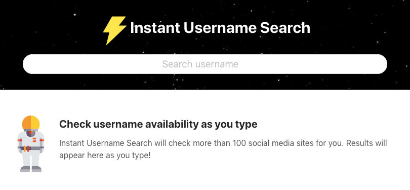 Instant Username homepage