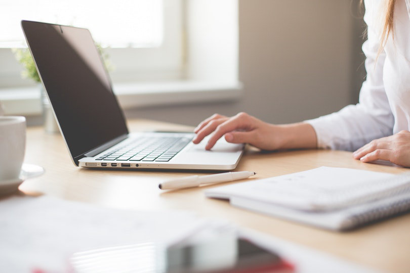 Woman taking online survey