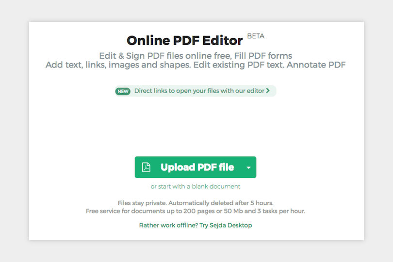 Online PDF Editor from Rocket Files (screenshot)