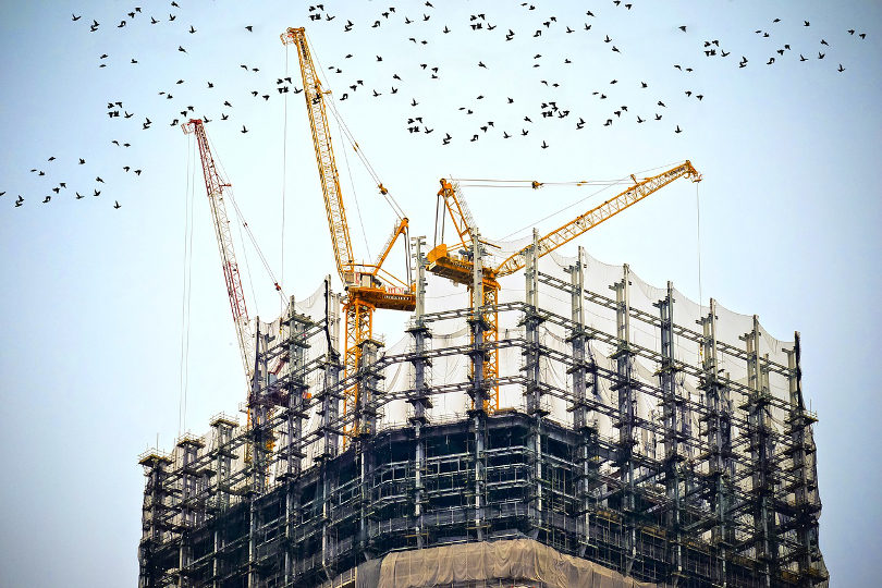 High rise building construction site