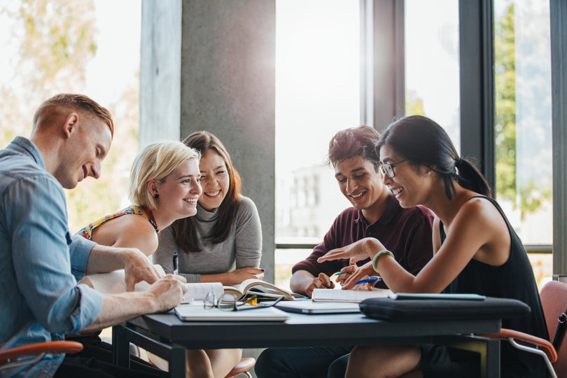 College students studying in a group