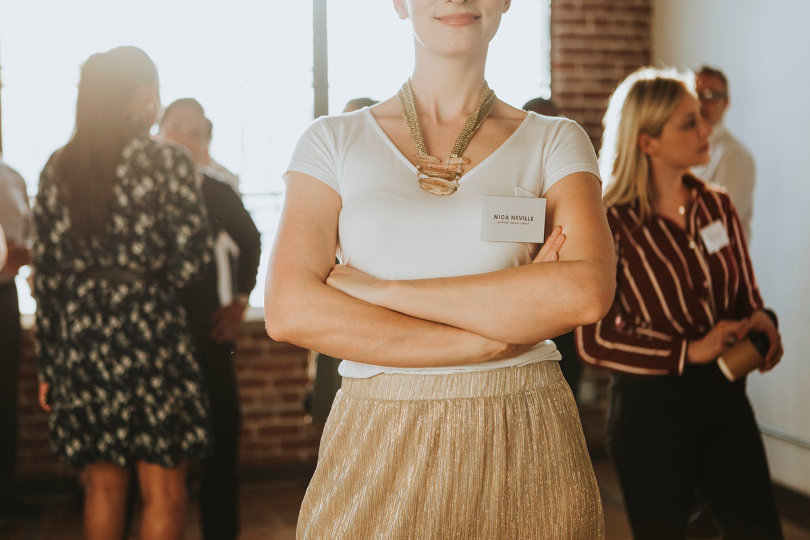 Employee wearing name tag