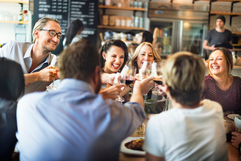 Guests at a bright restaurant