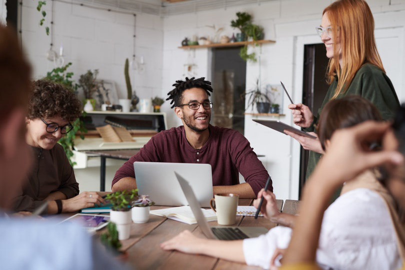 Relaxed employee meeting