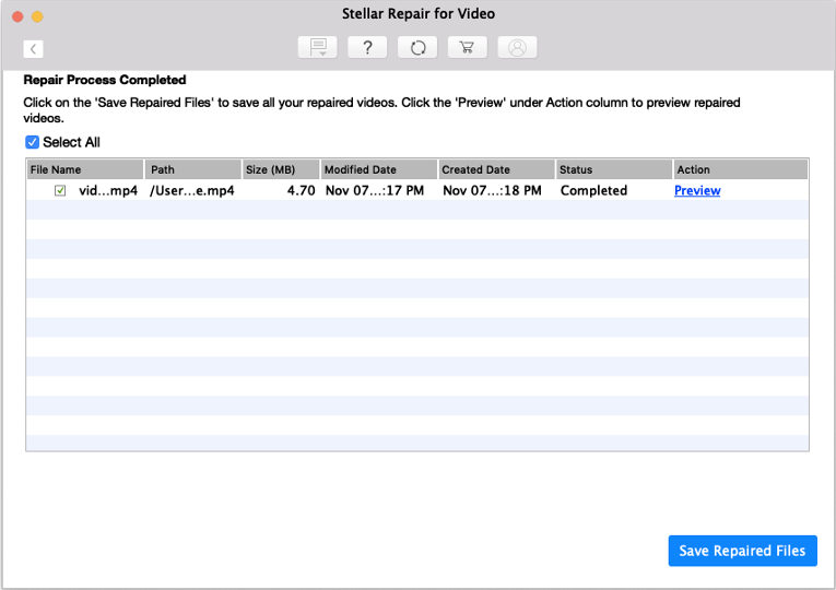 Previewing repaired video file