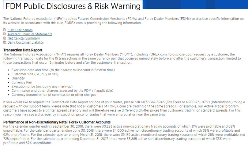 Forex.com disclosures screenshot