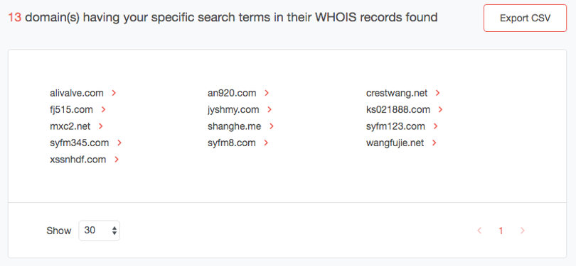 Example of reverse domain lookup based on search terms - example 2