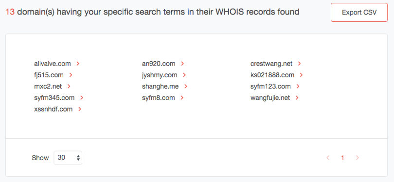 Example of reverse domain lookup based on search terms example 2