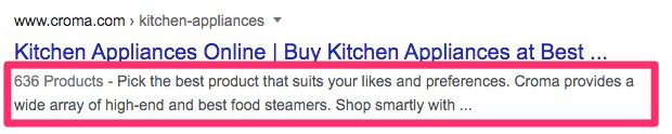 Meta description on SERP