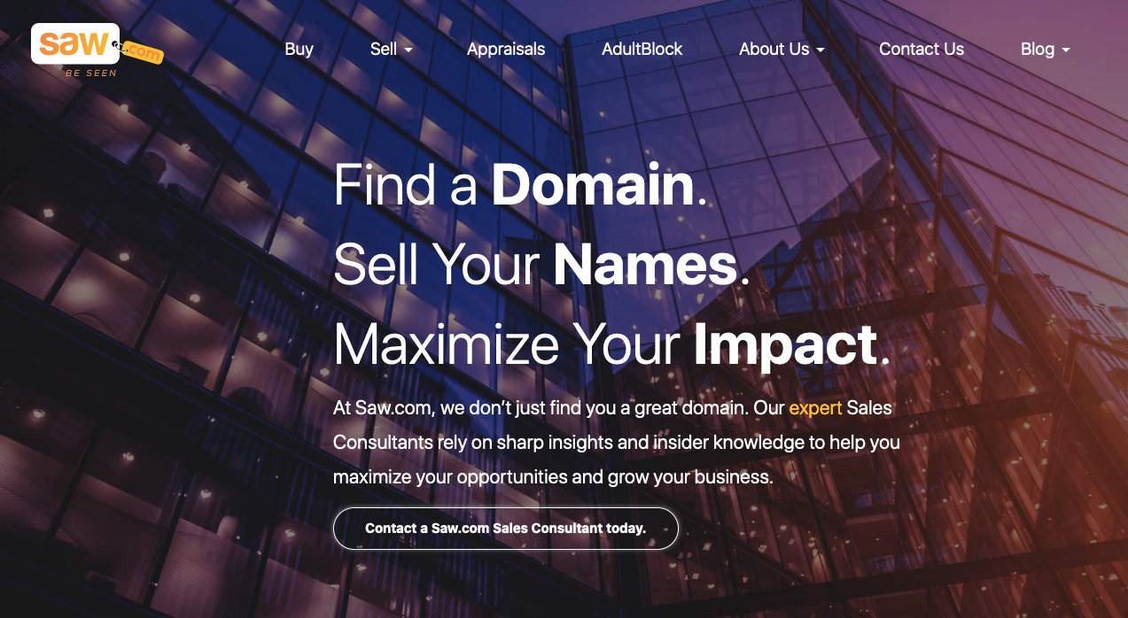 SAWcom domain buy service website