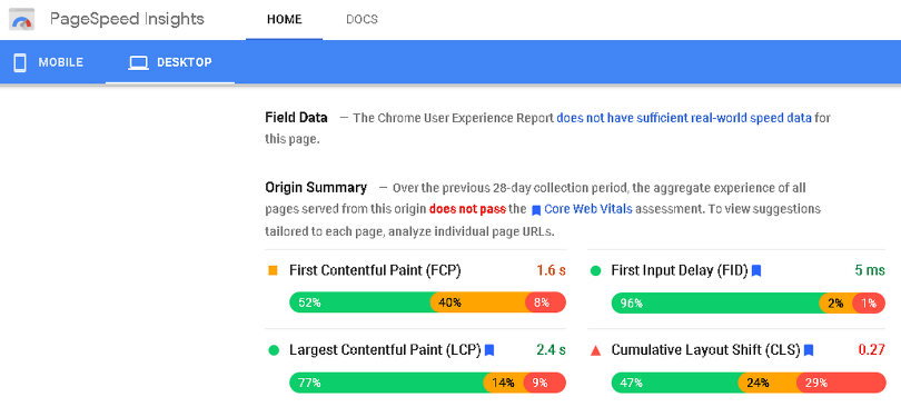 PageSpeed Insights screenshot