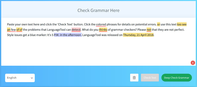 Grammar checker screen shot