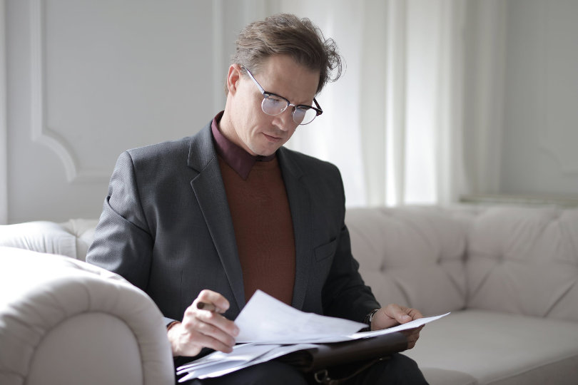 Lawyer busy reviewing a case