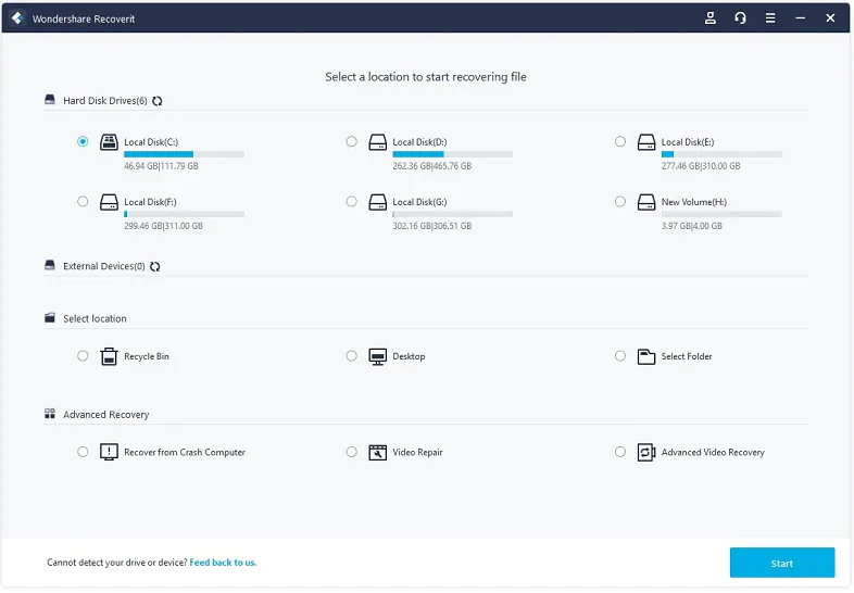 Lost file locations Wondershare Recoverit