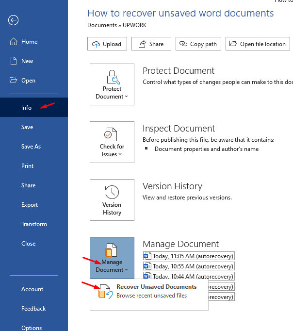 how to recover unsaved word document in microsoft 365