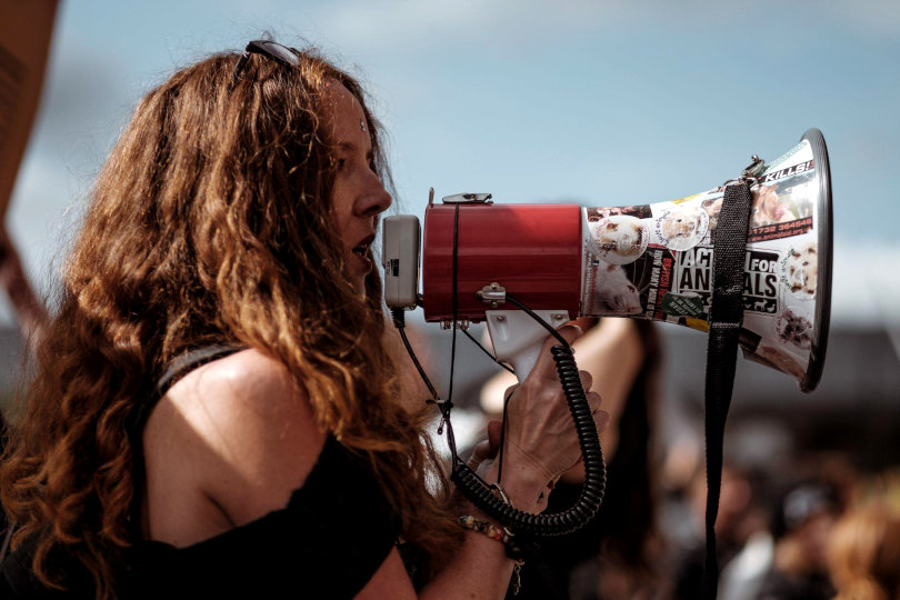 Woman with a megaphone