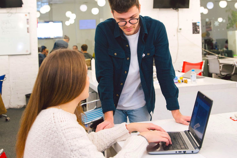 Employees in serviced office