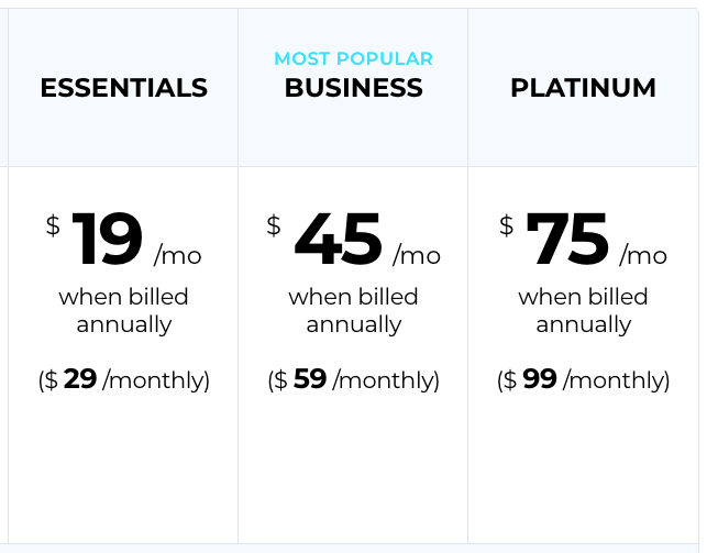 vcita pricing screenshot