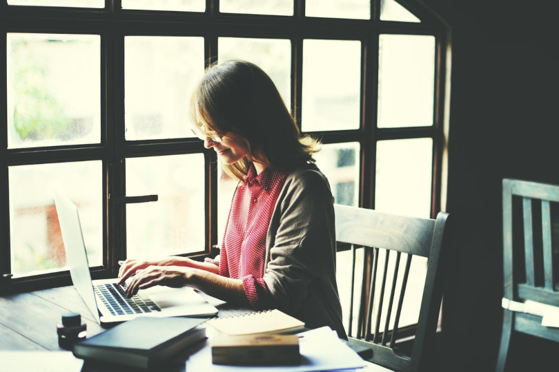 Businesswoman using lending software