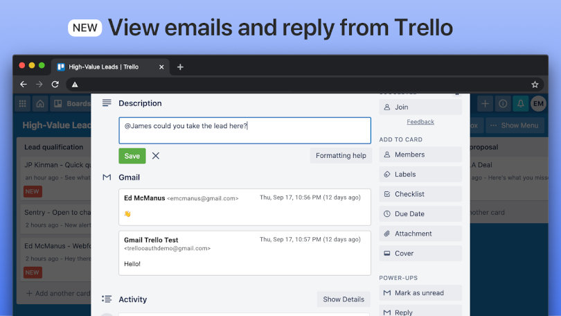 Zeigen Sie E-Mails an und antworten Sie von Trello aus